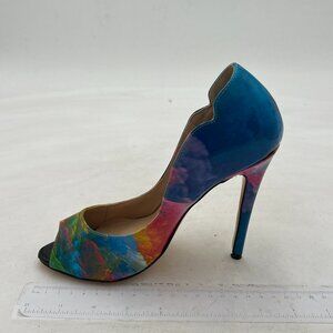 FSJ Blue Print Slide Peep Toe High Heel Pumps Sexy Stilettos Patent Leather Shoe